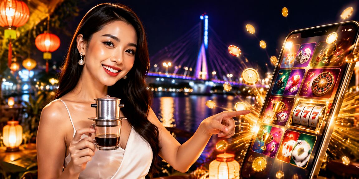 Người dùng Hội An đăng ký tài khoản casino trên điện thoại di động bên ly cà phê